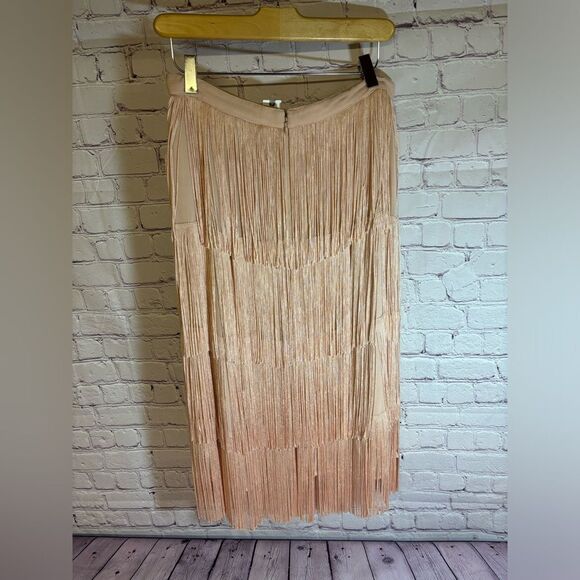 NWT Anthropologie Maeve Womens Peach Velma Fringe Back Zip Midi Skirt Size 6 - Picture 4 of 9